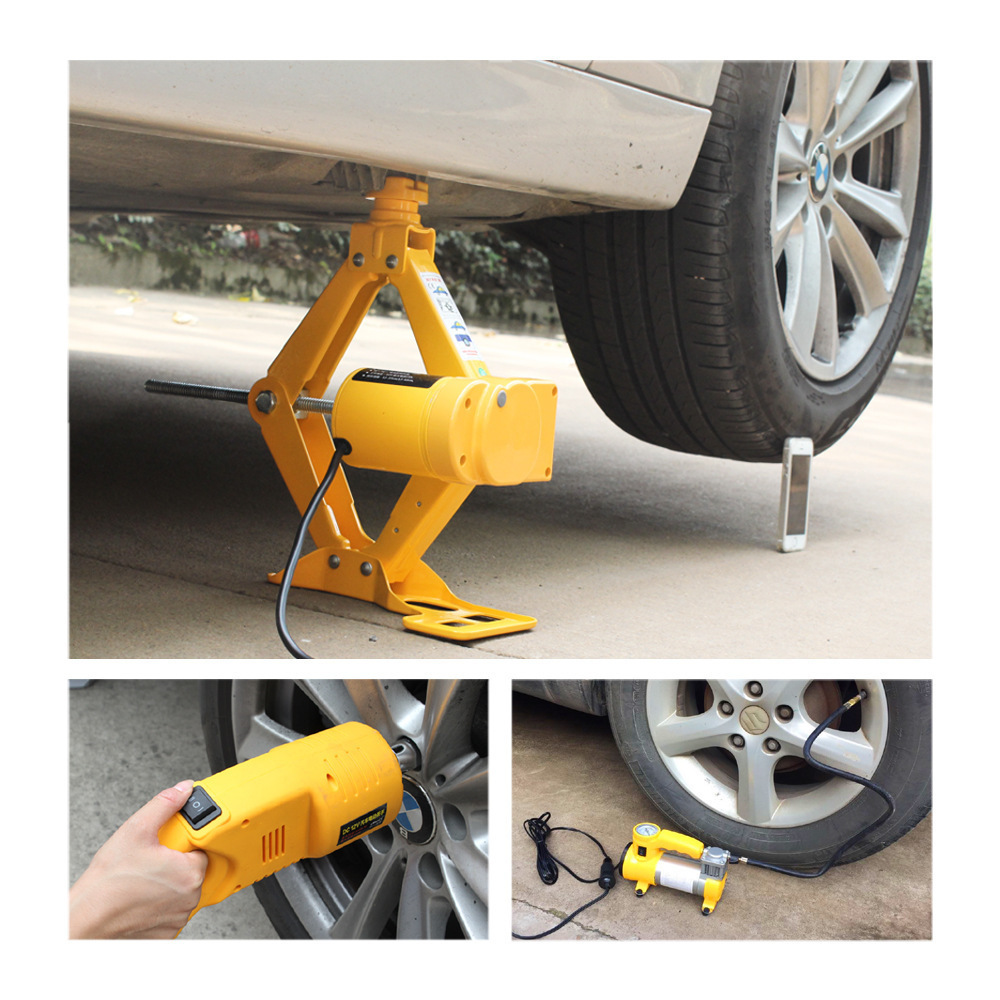 Hot selling 12 V electric wrench inflation pump vehicle mounted toolbox car emergency jack kit car  horizontal jack