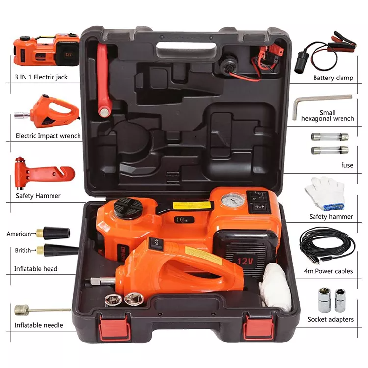 Portable 3 in 1 3Ton  Car Hydraulic Floor Jack Air Pump Car Repair Kit 12V Electric Impact Wrench