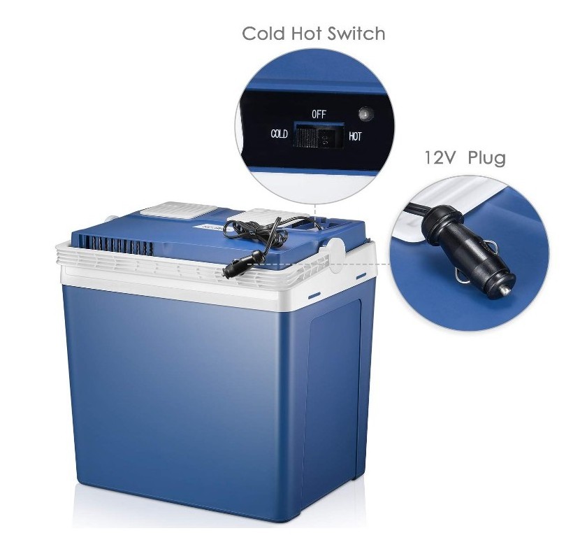 Electric Cool Box 12V DC Cool and Warm Coolbox for Car- Portable Car Refrigerator with Automatic Locking Handle and 25L