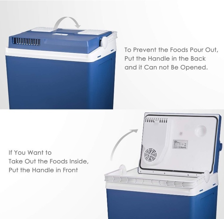 Electric Cool Box 12V DC Cool and Warm Coolbox for Car- Portable Car Refrigerator with Automatic Locking Handle and 25L