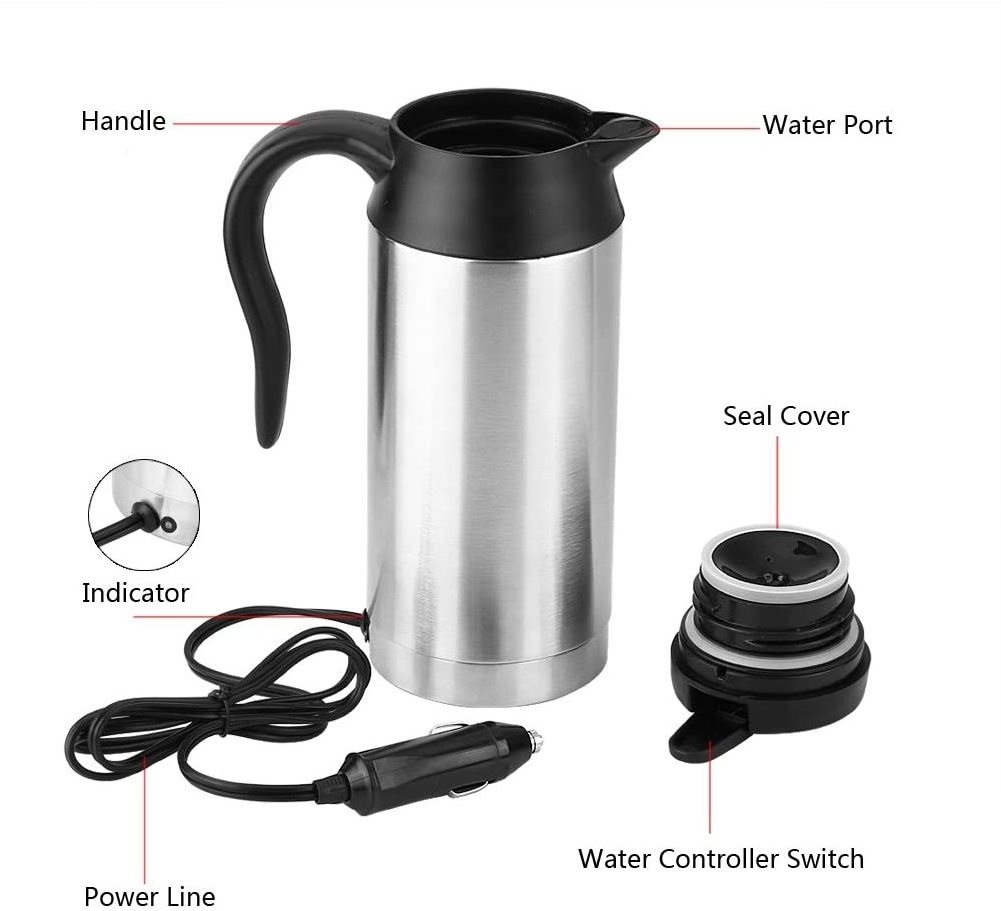 HOT Sell Portable Water Heater Travel Water Kettle 12V 750ml Stainless Steel Coffee Pot Tea Car Water Kettle