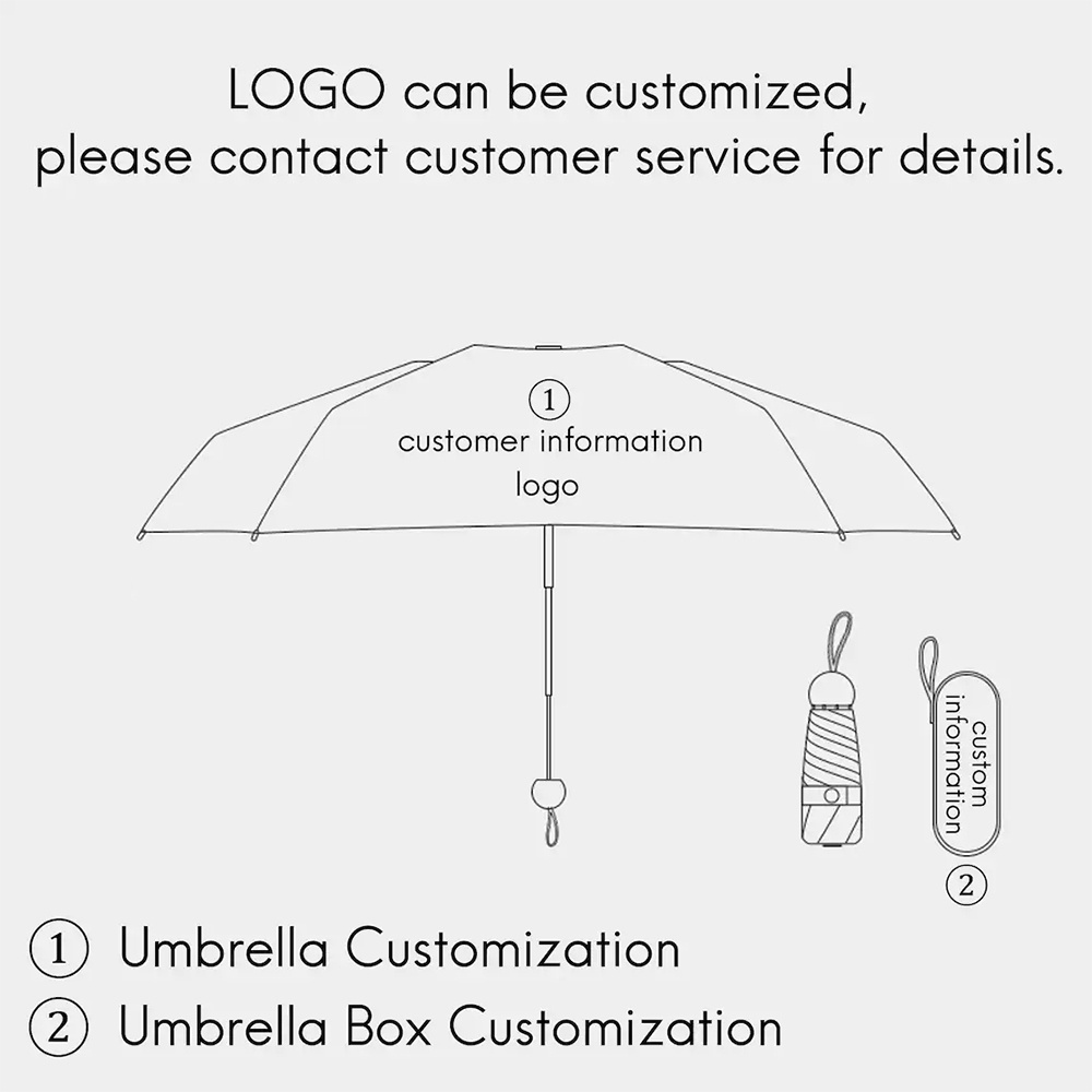 Custom Logo Lightweight Portable Parasol 6 Ribs Light Folding Compact Travel Small Mini Umbrella with Case