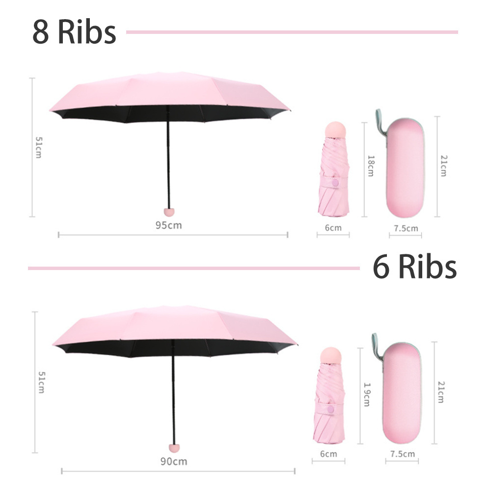 Custom Logo Lightweight Portable Parasol 6 Ribs Light Folding Compact Travel Small Mini Umbrella with Case