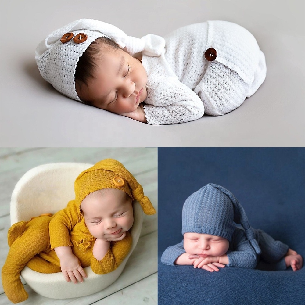 2022 new Newborn Baby Photo Shoot Props Crochet Clothes with Long Tail Hat Crochet Outfits for Photography Props