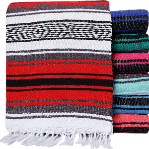 Cheap Wholesale Home Decor Soft Woven Designs Mexican Yoga Blanket Colorful Studio Falsa Mexican Blanket