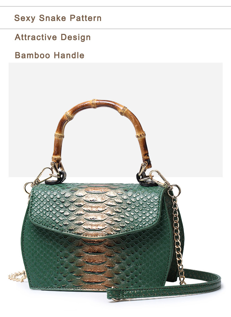 Hot Sales Bamboo Bags Snake Pattern Fashion Tote Bag Python Purse Handbag