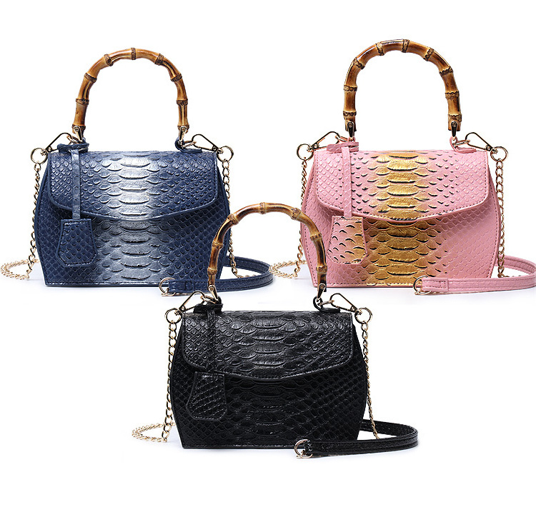 Hot Sales Bamboo Bags Snake Pattern Fashion Tote Bag Python Purse Handbag