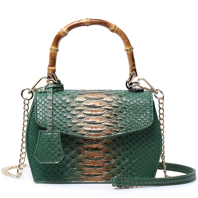 Hot Sales Bamboo Bags Snake Pattern Fashion Tote Bag Python Purse Handbag