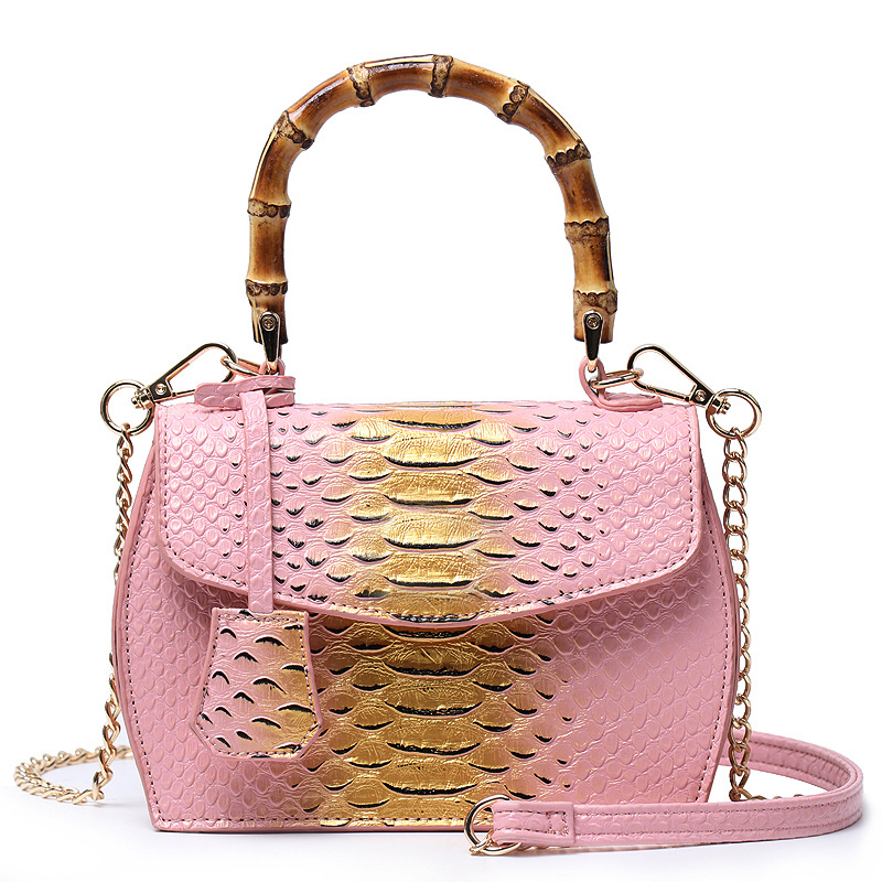 Hot Sales Bamboo Bags Snake Pattern Fashion Tote Bag Python Purse Handbag