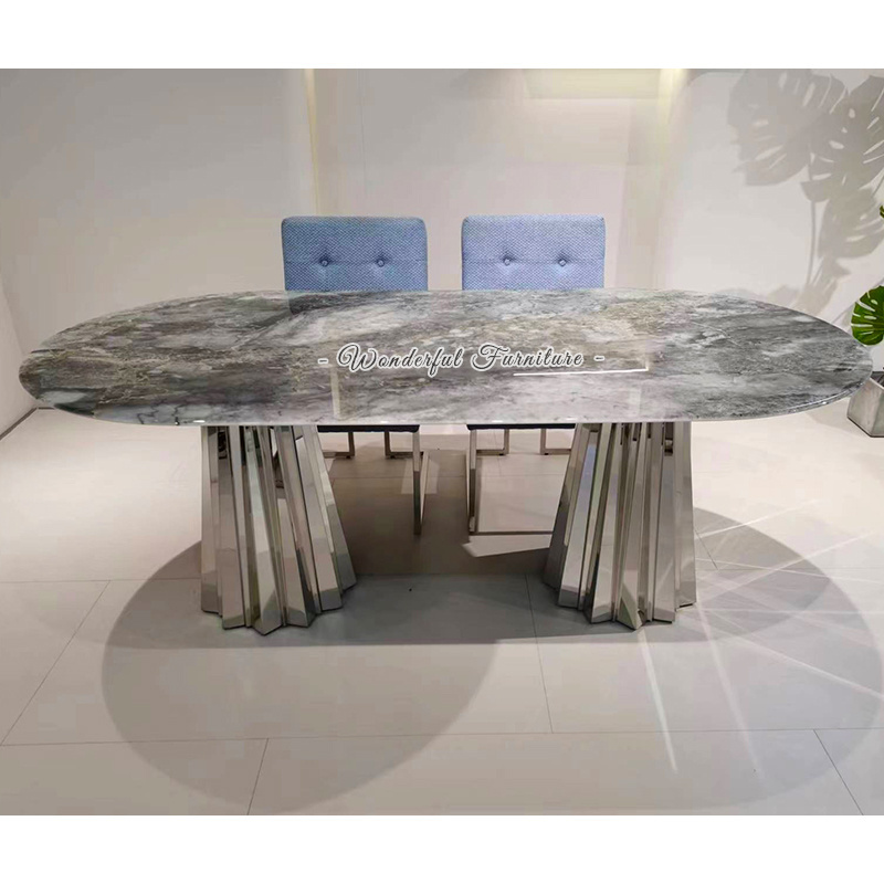 New Material Super Crystalline Stone Tulip Base Pedstal Oval Dining Table