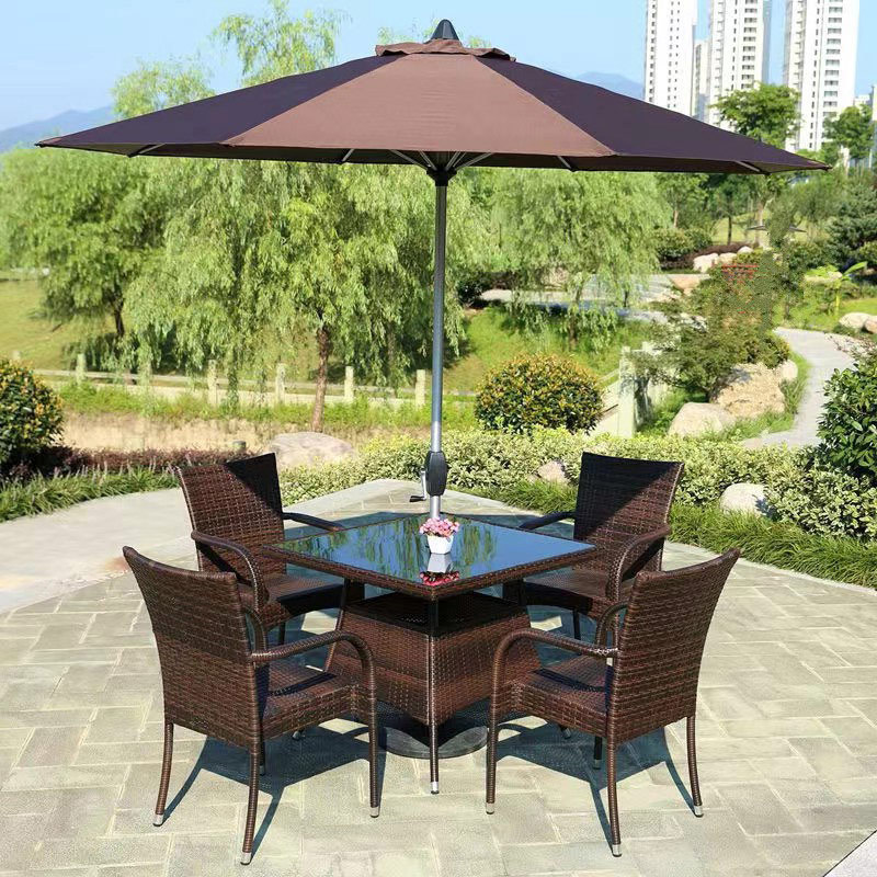 Outdoor Round French Bistro Circle Armchair Metal Rattan Wicker Garden Flower Chair With Umbrella