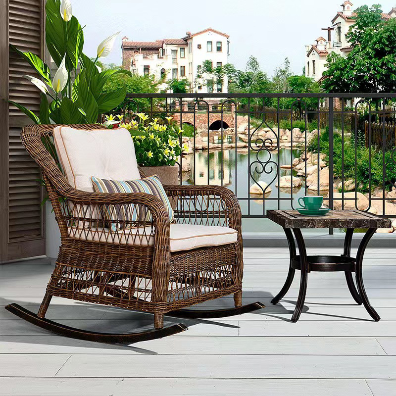 Oversized  Luxury Plastic Rattan Balcony Garden Rocking Chair