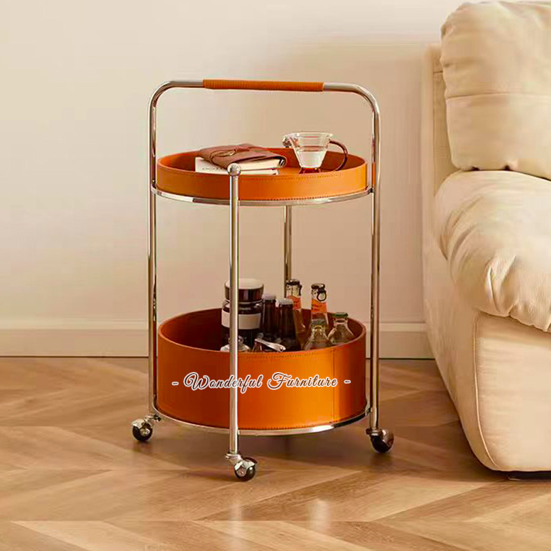 Simple Double Storage Space Bedside Table Movable Nightstand Living Room Coffee Table with Casters