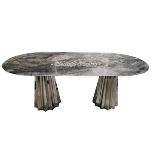 New Material Super Crystalline Stone Tulip Base Pedstal Oval Dining Table