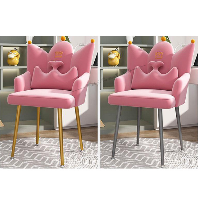 Cute Style Crown Chair High Quality Velvet Home Study Chair For Kids