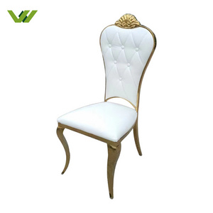 Light Luxury European Gold And White Stainless Steel Banquet Chair Weeding Chair WIth Back Flower