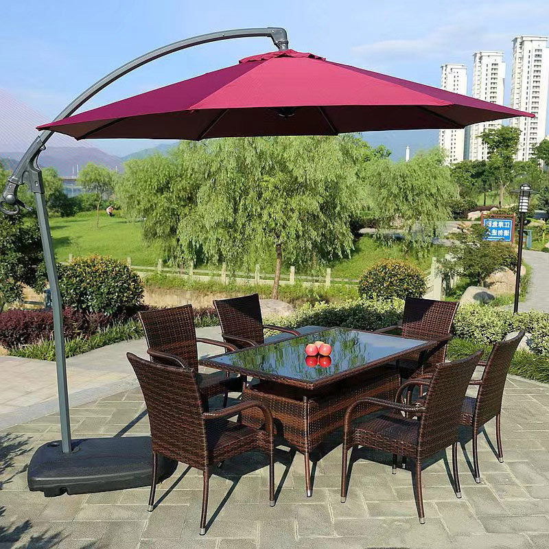 Outdoor Round French Bistro Circle Armchair Metal Rattan Wicker Garden Flower Chair With Umbrella