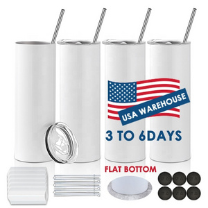 Usa Warehouse Double Wall Flat Edge Stainless Steel 20oz Skinny Straight Sublimation Blank Tumbler with Lid and Straw