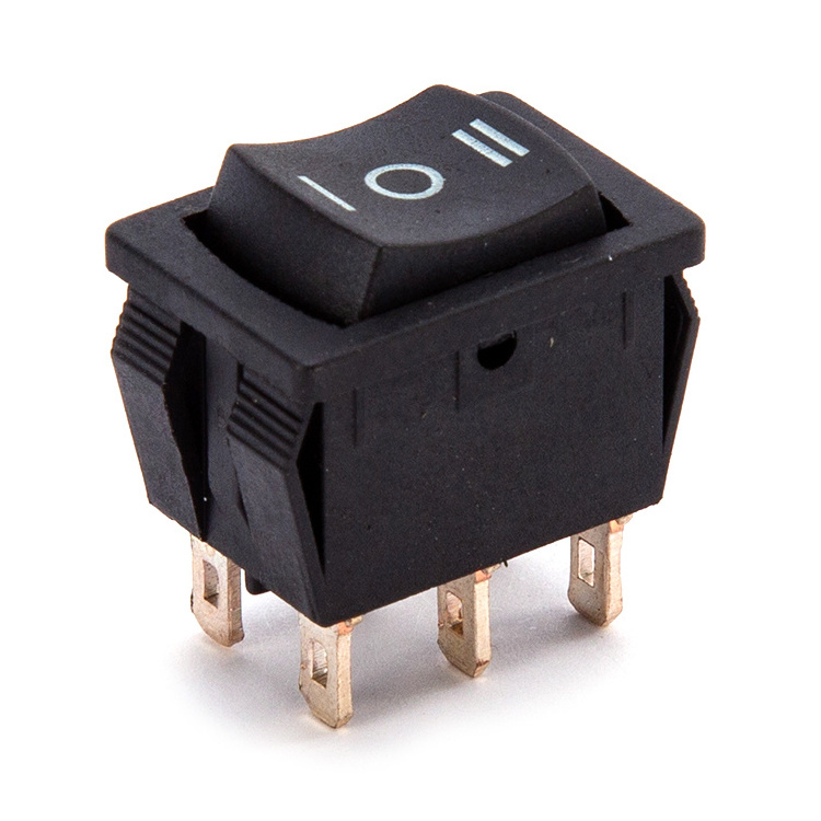 3 position ON-OFF-ON rocker switch double pole double throw 6 pin 4.8*0.8 terminal size brass insert rocker switch