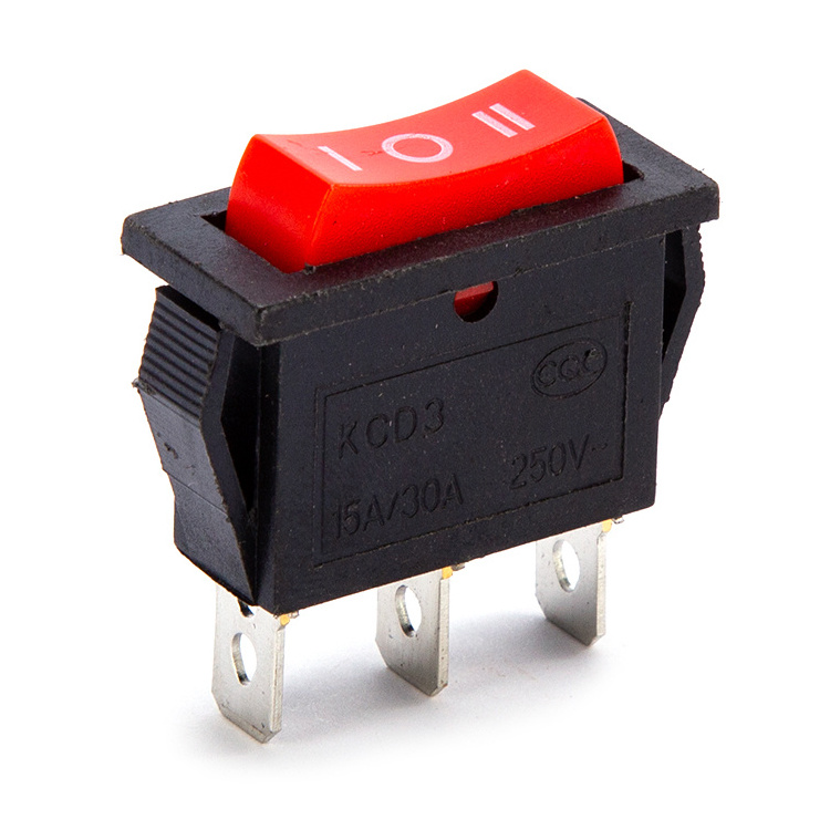 Customized Rocker switch 3 Pin 3 Position ON-OFF-ON black base red button for hair dryer rocker switch