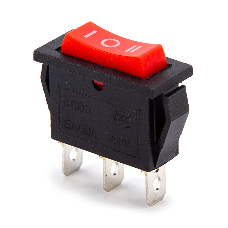 Customized Rocker switch 3 Pin 3 Position ON-OFF-ON black base red button for hair dryer rocker switch