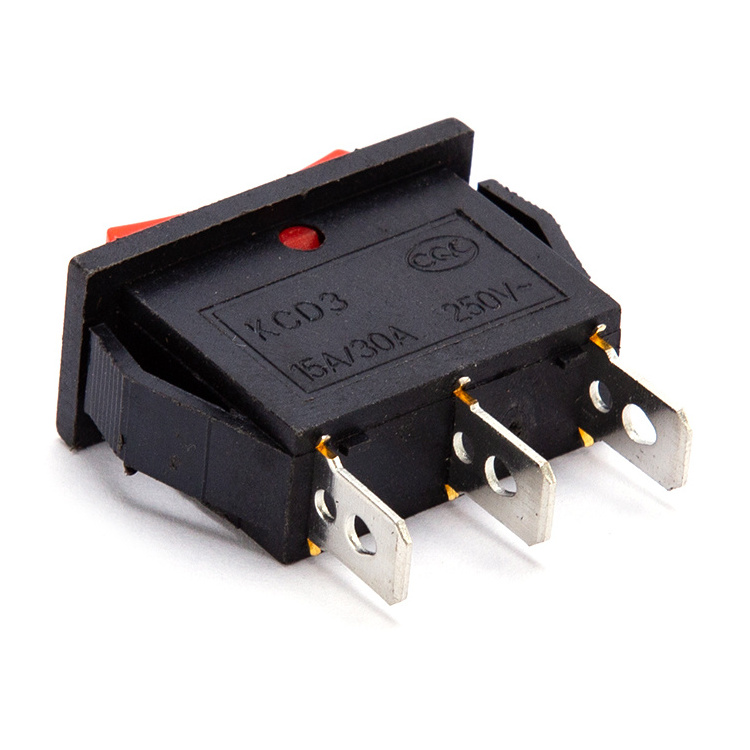 Customized Rocker switch 3 Pin 3 Position ON-OFF-ON black base red button for hair dryer rocker switch