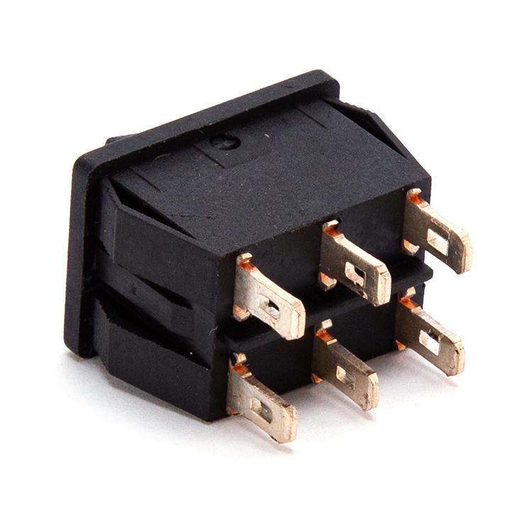 3 position ON-OFF-ON rocker switch double pole double throw 6 pin 4.8*0.8 terminal size brass insert rocker switch