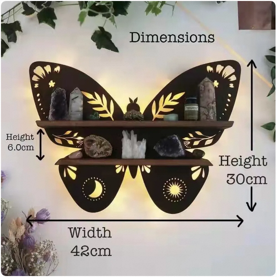 Popular Wooden Moon Butterfly Wall Shelf Bedroom Decoration Wall Shelf Organizer