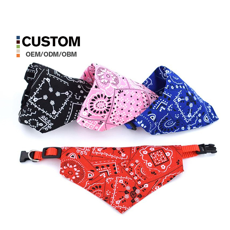 Custom Logo Printing Polyester Fabric Triangle Scarf Pet Collar Dog Bandana With Adjustable Size