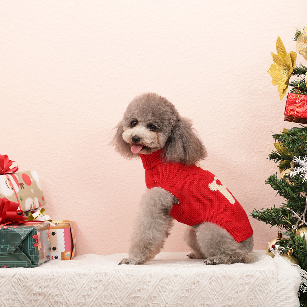 Thermal Knitted Christmas Dog Sweater Doggy Winter Coat Pet Clothes Doggie  Puppy Outfits Cat Sweatsuit Christmas red Medium