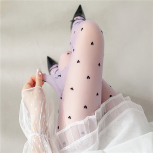 New Summer Girls Stockings Cute Polka Dot Embroidered Pantyhose Women's Heart Sheer Mesh High Waist Tight