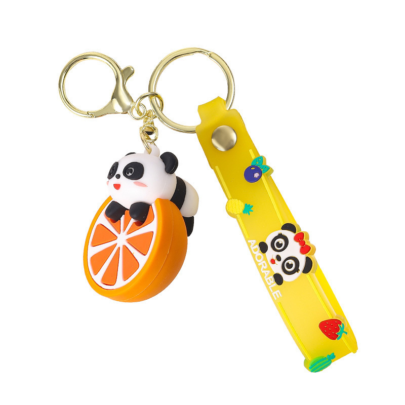 PVC Cute fruit panda cartoon doll online celebrity car key chain bag pendant couple ornaments children's gift wholesale