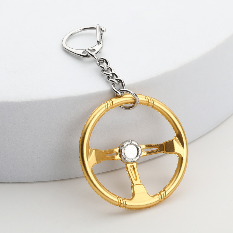 gold metal car part keychain car steering wheel Keychains