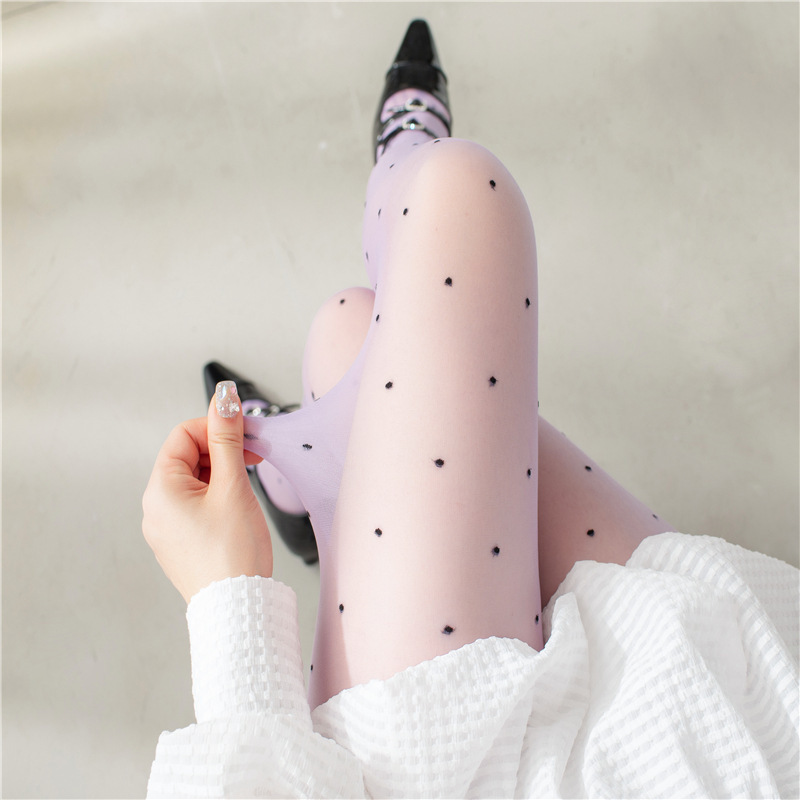 New Summer Girls Stockings Cute Polka Dot Embroidered Pantyhose Women's Heart Sheer Mesh High Waist Tight