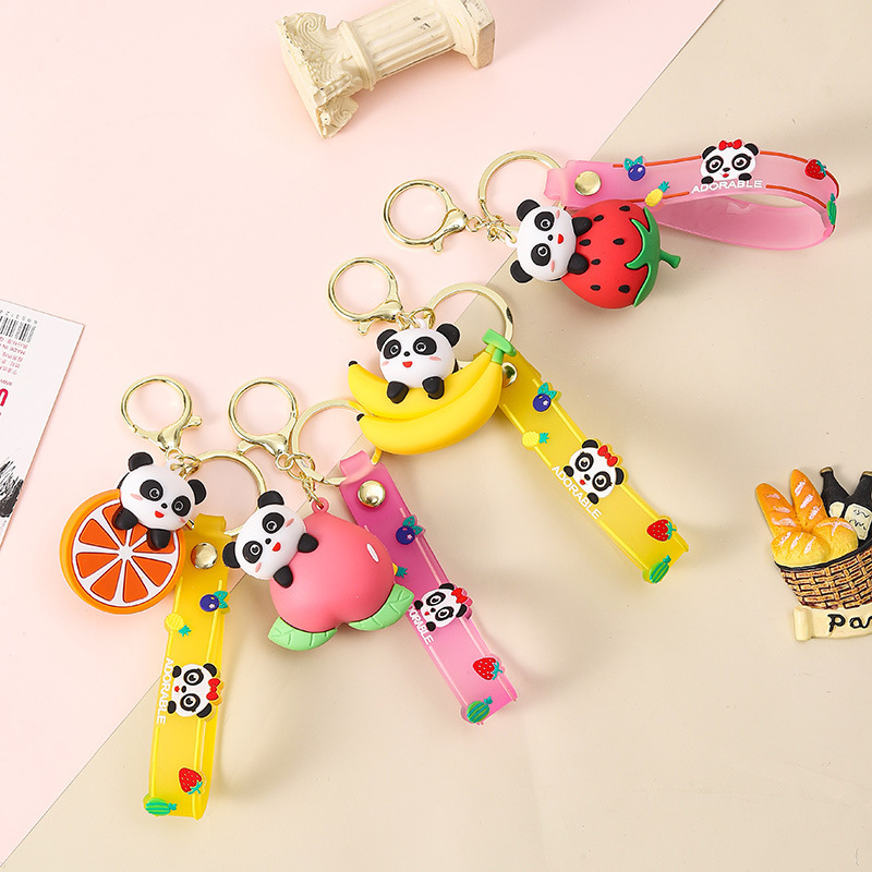 PVC Cute fruit panda cartoon doll online celebrity car key chain bag pendant couple ornaments children's gift wholesale