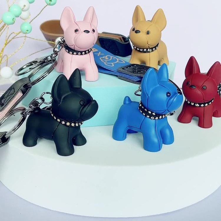 Hot selling bulldog bag pendant 3D diy cute animal keychain animal resin dog keychains