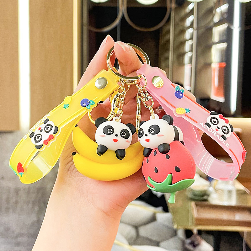 PVC Cute fruit panda cartoon doll online celebrity car key chain bag pendant couple ornaments children's gift wholesale