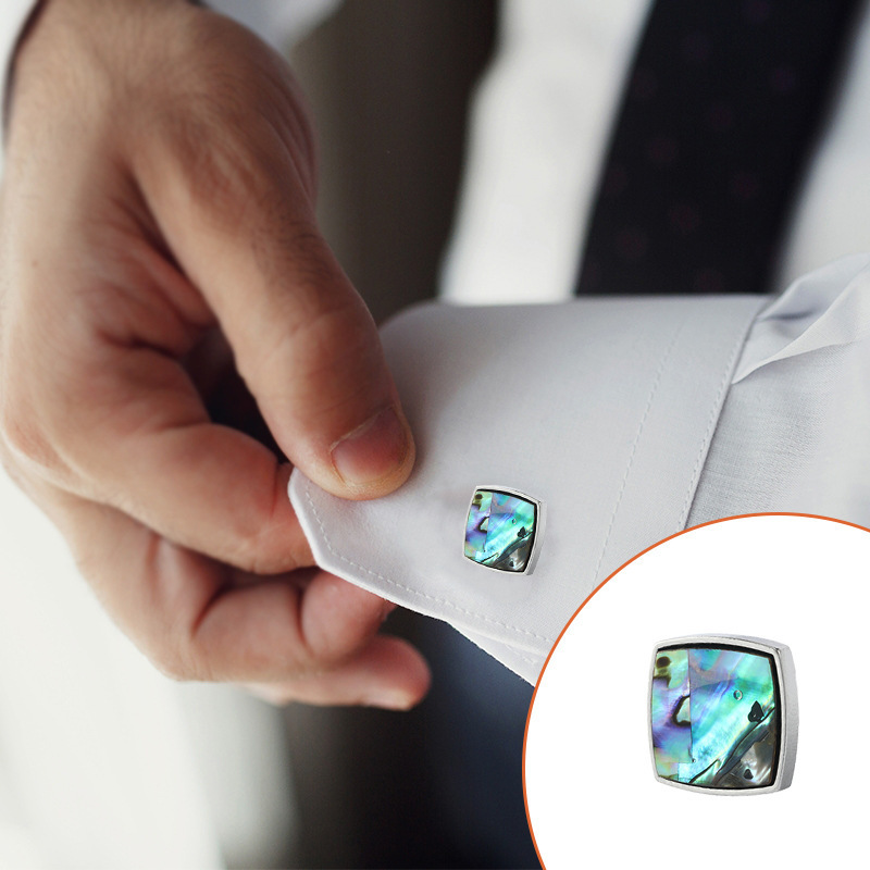 Abalone Fritillary Men's Cufflinks Love Gradient Shell Cuffs Wholesale Simple Square Metal Cufflinks