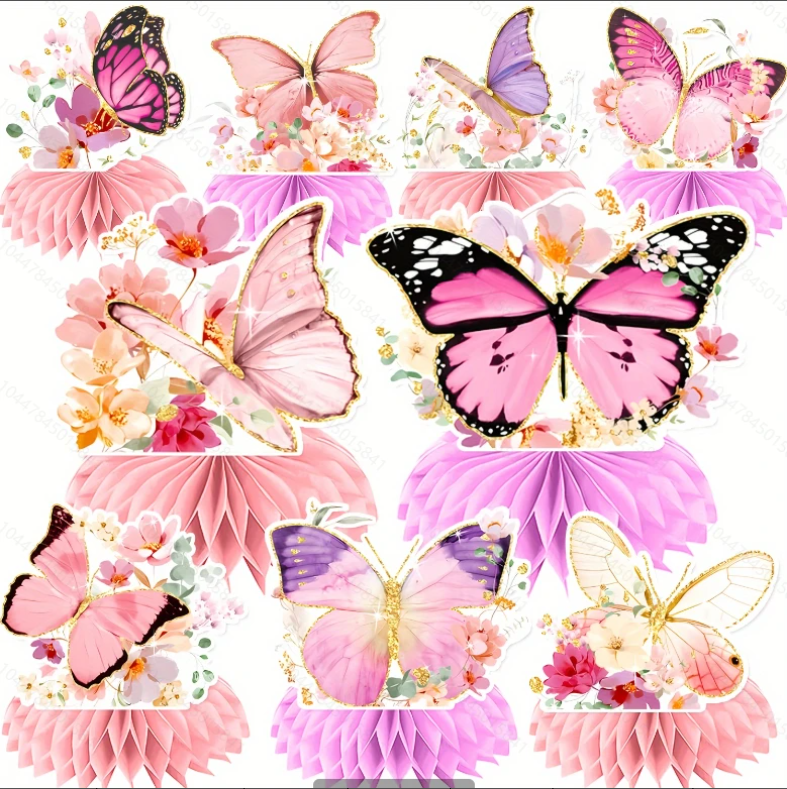 9 pcs butterfly Party Supplies Kit   butterfly  Honeycomb Centerpieces Back to butterfly Party Table decoration