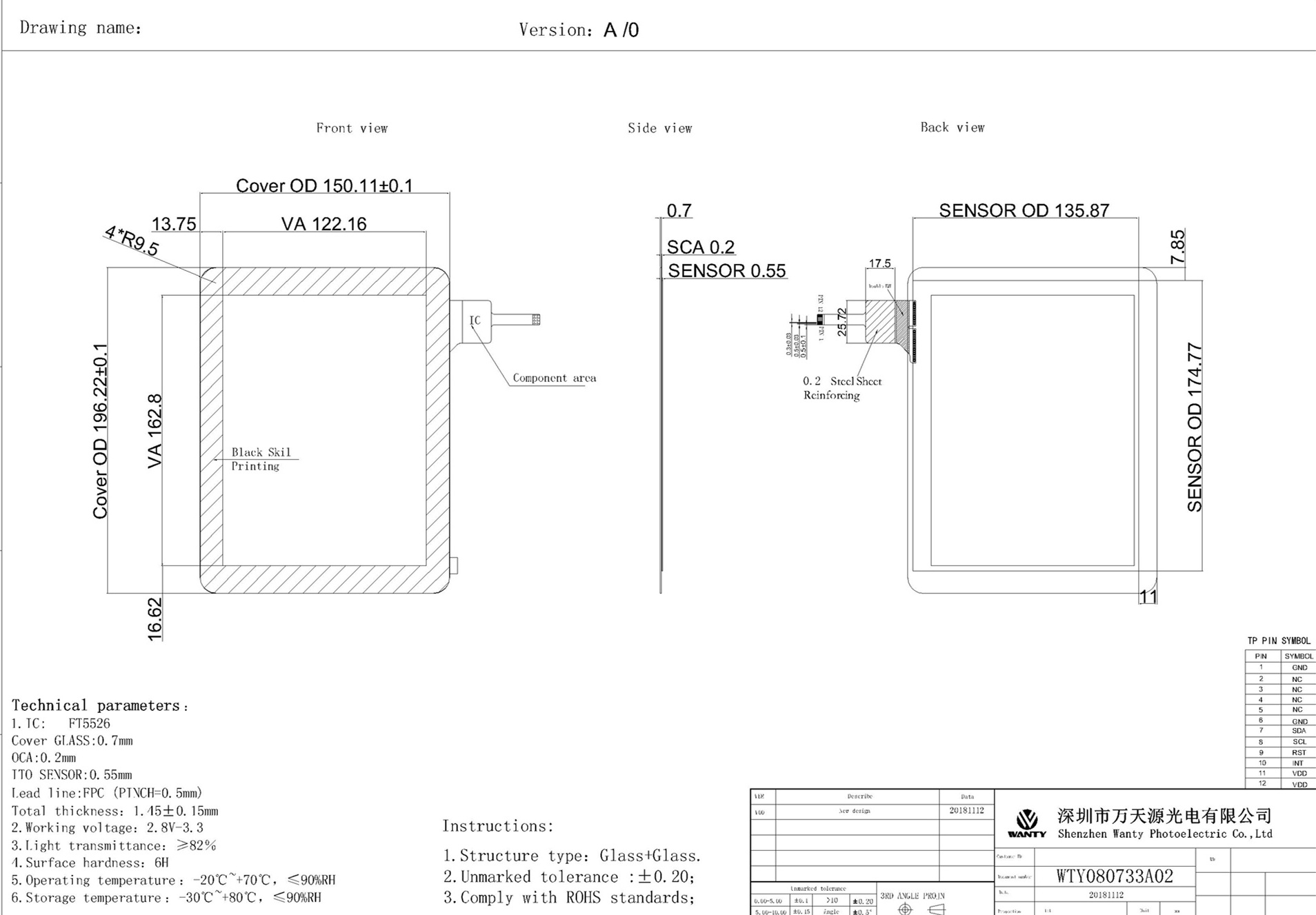 8 Inch GT9721 Capacitive Touch Screen I2C Interface 5 Points Touch  Panels