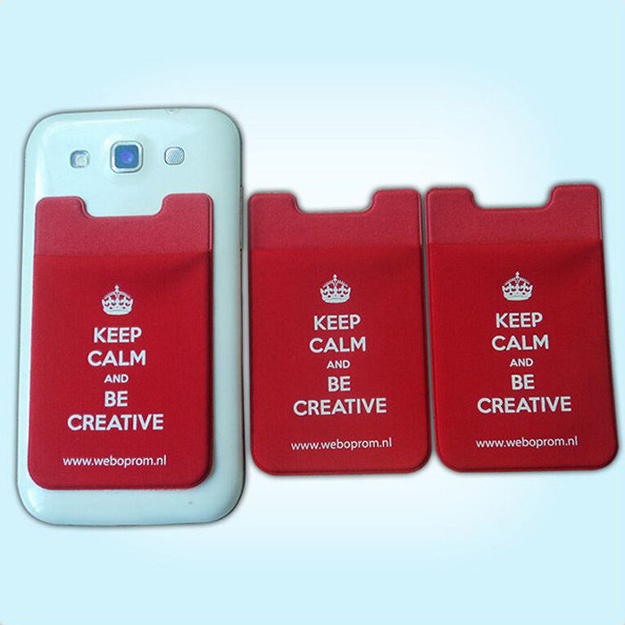 Promotional custom logo business Lycra phone wallet card holder with two pouches