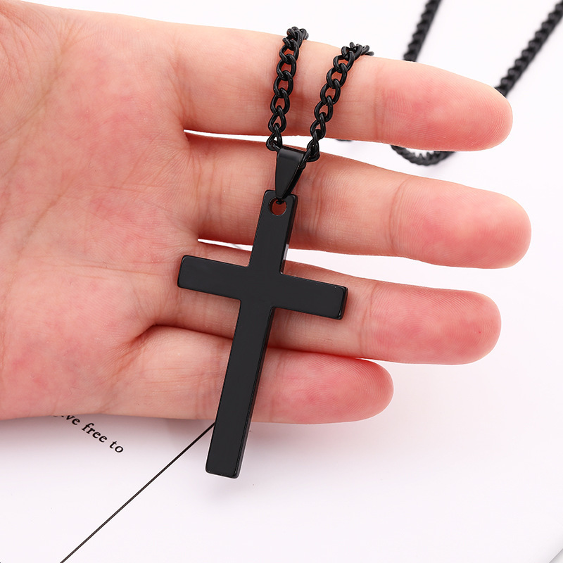 steel double-layer cross pendant necklace wholesale Stainless Steel Cross Men's Necklace