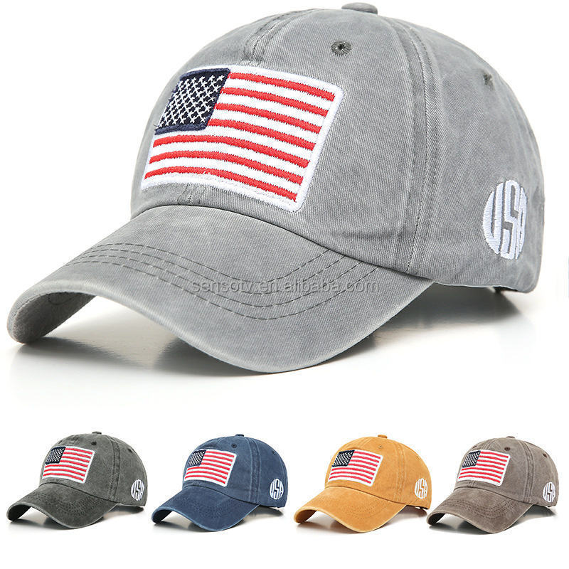 Cotton Distressed Trucker American Flags Sports Snapback Washed Usa Flag Baseball Hats