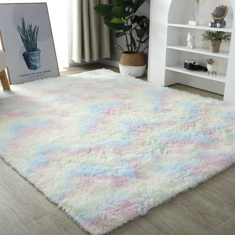 Luxury Modern Soft Living Room Tie Dye Tile Fluffy Carpet Mat PV Fur Shaggy Area Rug for Living Room Bedroom