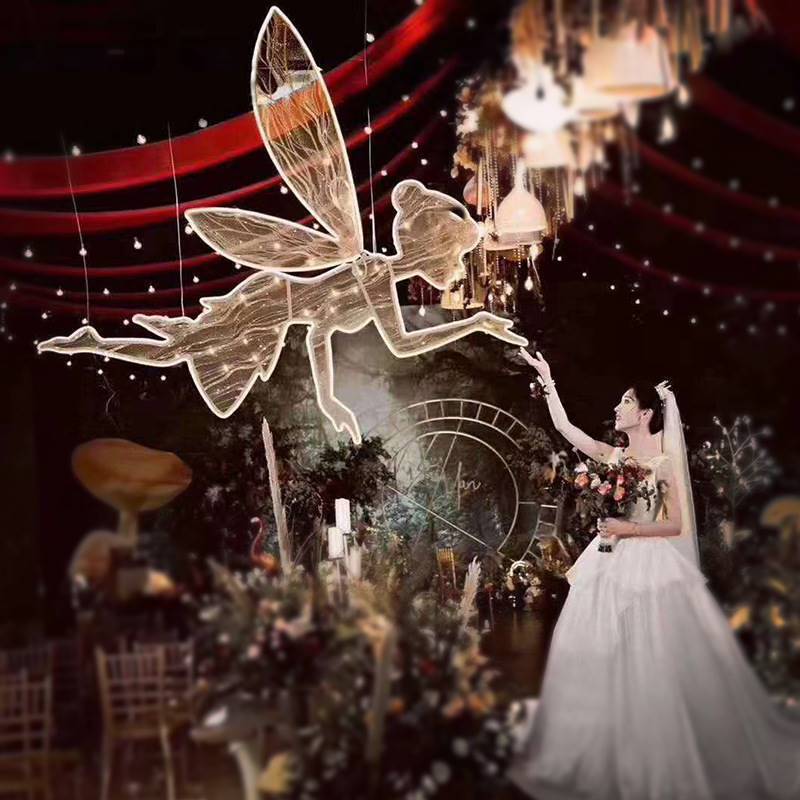 Chinese Supplier New Fashion Angel Wings Flower Fairy Chandelier Wedding Ceiling Decoration.