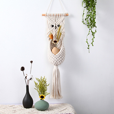 Net Bag Basket Hand-woven Tapestry Wall Hanging Tapestry Boho Macrame Plant Hanger for Indoor Home Decoration