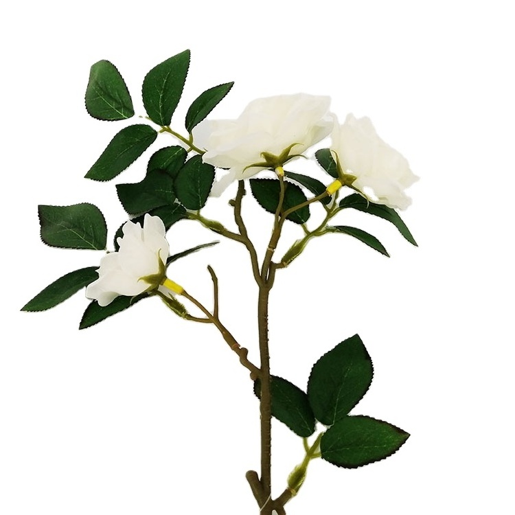 High Quality Artificial Flowers Wedding Home Decoration Wholesale Artificial White 3 Roses Spray Silk Vision Flowers Wholesale