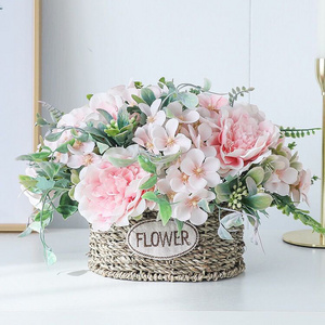 Artificial Peony Silk Flowers DIY Pink Hydrangea Plastic Flowers Home Wedding Decoration Table Centerpieces