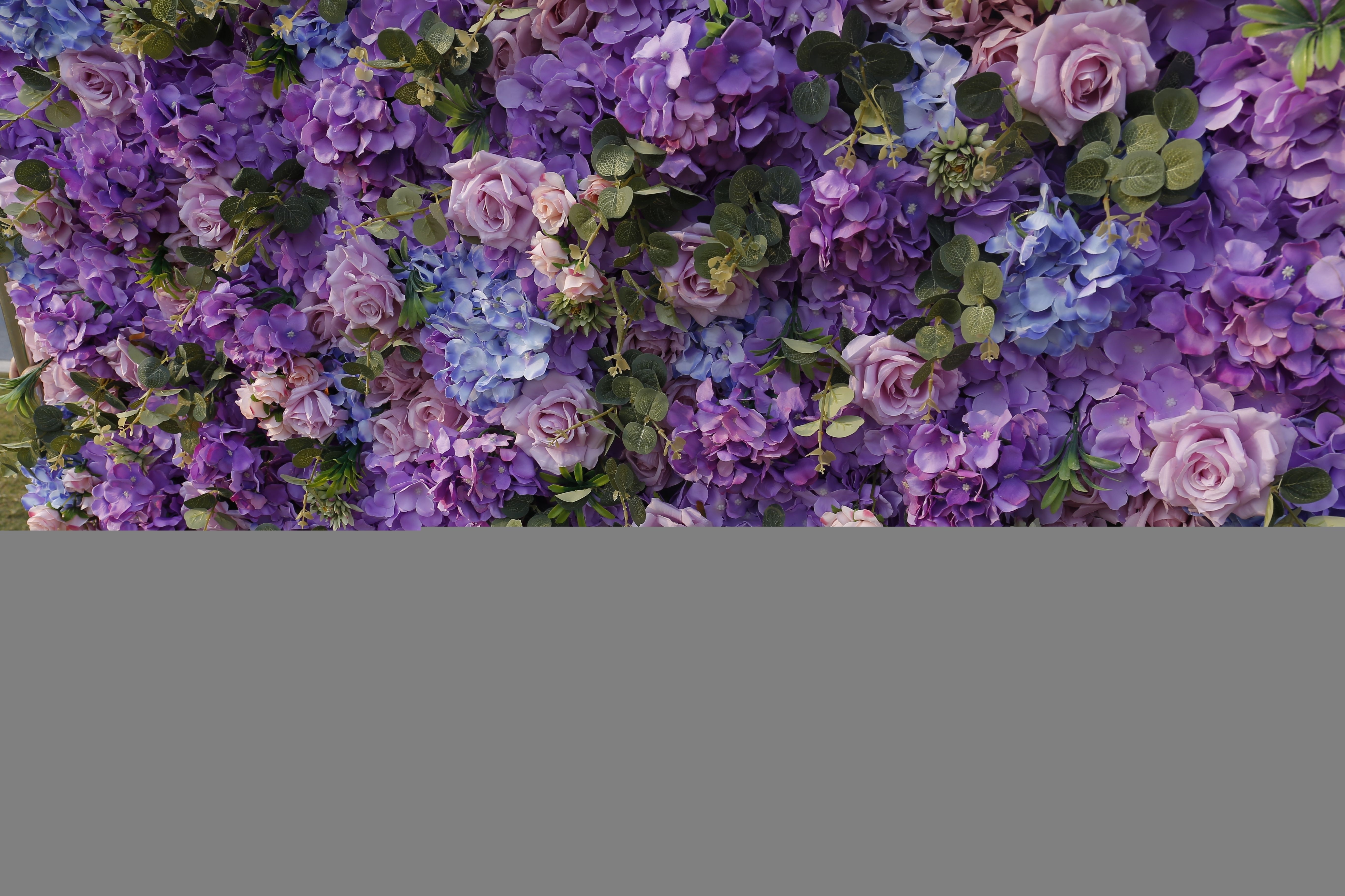 New Product Odorless Silk Floral Wedding Background Purple Backdrop Artificial Flower Roll Up Flower Wall