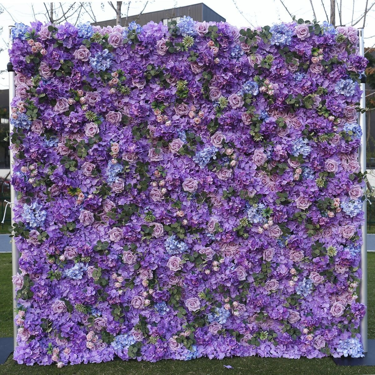 New Product Odorless Silk Floral Wedding Background Purple Backdrop Artificial Flower Roll Up Flower Wall